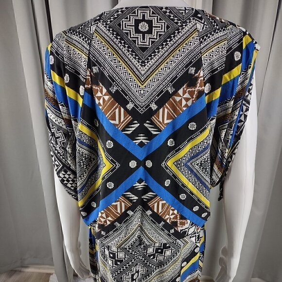 Emma & Michele Blue & Black Geometric V-Neck Stretch Blouson Shirt Dress Size L - Picture 4 of 13